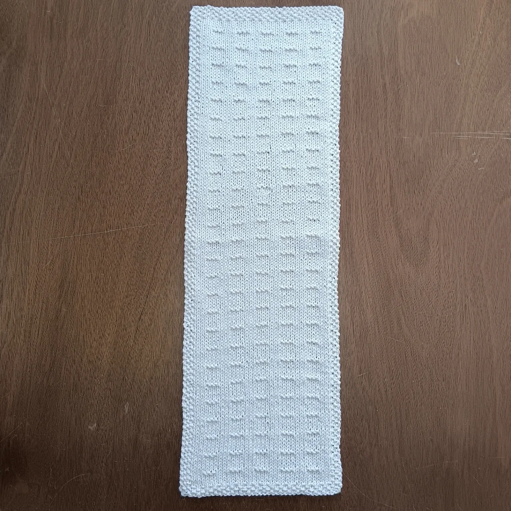 Hand Crafted Hand Knit Ivory Textured Dash Stripe Cotton Hand Towel